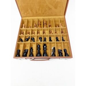 Mark & Graham Travel Chess Set Brown Vegan Leather Case Wooden Pieces TJR